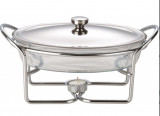 Chafing dish / Vas termorezistent cu incalzitor, 1.6 litri, capac si suport otel inoxidabil