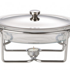 Chafing dish / Vas termorezistent cu incalzitor, 1.6 litri, capac si suport otel inoxidabil