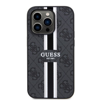 Husa pentru iPhone 15 Pro Max - Guess Hardcase 4G Printed Stripes MagSafe (GUHMP15XP4RPSK) - Black foto
