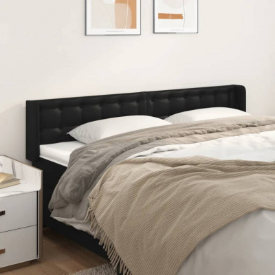 vidaXL Tăblie de pat cu aripioare negru 183x16x78/88cm piele ecologică foto