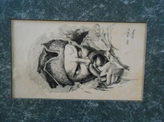 Tus, autor moldovean,Soroca 1931, Petre..., 24x14 cm, cu passepartout