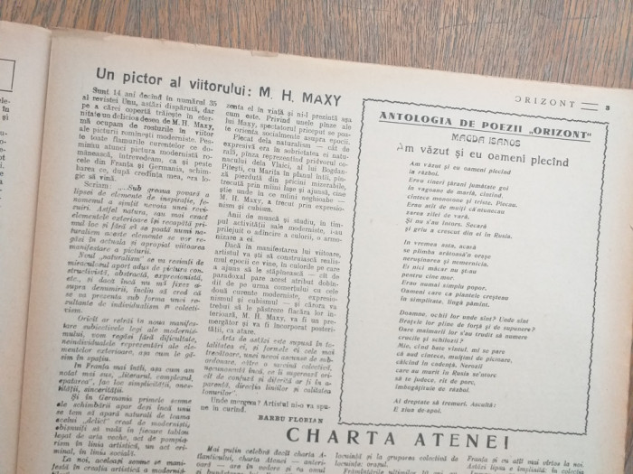 AVANGARDA, Ziarul &quot;Orizont&quot;, 1945, Director Sasa Pana, nr 9