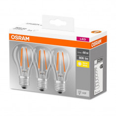 Set 3 becuri LED Osram 7W E27 A60 2700K lumina calda 806 lumeni A++ foto
