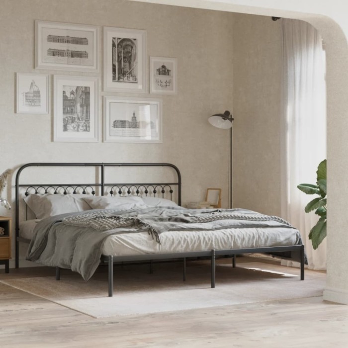 Gossi cadru de pat metalic cu tablie, negru, 183x203 cm