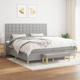 Cumpara ieftin Pat box spring cu saltea, gri deschis, 200x200 cm, textil