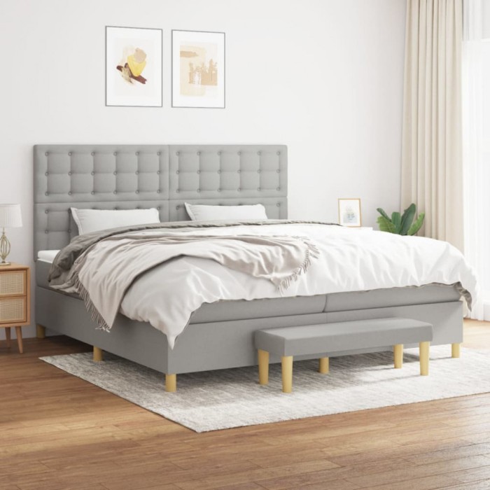 vidaXL Pat box spring cu saltea, gri deschis, 200x200 cm, textil 3137501