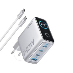 Incarcator Retea Cu Cablu USB-C Anker Zolo, 140W, 5A, 1 x USB-A - 3 x USB-C, Argintiu B2697G41