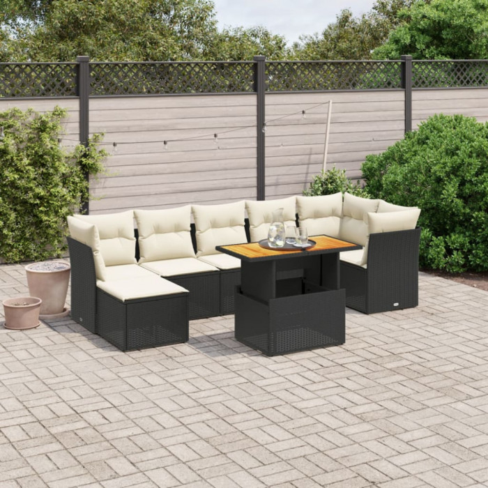 Set mobilier de gradina cu perne, 8 piese, negru, poliratan GartenMobel Dekor