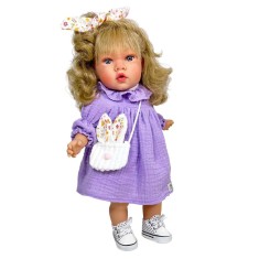Papusa Nines D&#039;Onil Susette Plumeti cu parul blond, sunete, rochie mov si miros de vanilie, 45 cm