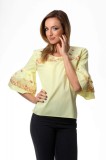 Bluza dama galbena cu maneci clopot si broderie cu model floral, 36, 38, 40, 42, 44, Galben