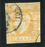 1871 , Lp 31a , Carol I 10 Bani portocaliu / hartie vargata - stampilat