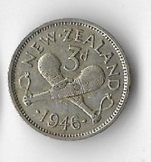 Moneda 3 pence 1946 - Noua Zeelanda, 1,4 g argint 0,500