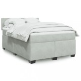 VidaXL Pat box spring cu saltea, gri deschis, 140x200 cm, catifea