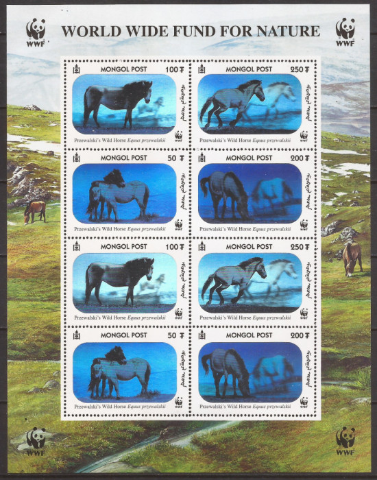 MONGOLIA FAUNA CAI WWF ( bloc dantelat holograma ) MNH