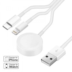 Cablu de Incarcare Universal 3 in 1 Usb C, Lightning, Wireless Compatibil si cu iWatch