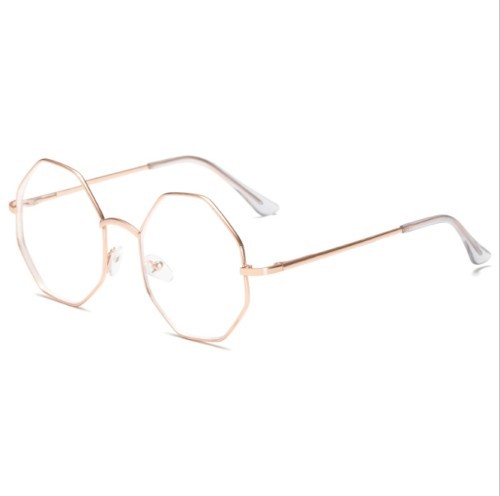 Ochelari rama aurie octogonala poligon lentila transparenta antiradiatii,  Supradimensionat, Unisex | Okazii.ro