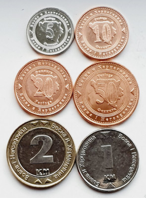 Set monede Bosnia Hertegovina 5, 10, 20, 50, feniga 1, 2 Marke 2008 2013 UNC A28 foto