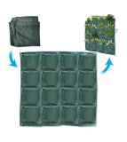 Ghivece de flori suspendat vertical, din rafie, 16 ghivece de flori in 4 randuri, verde