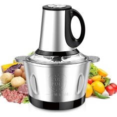 Tocator electric pentru carne si legume, capacitate 5L, 4 lame din otel inoxidabil de inalta calitate, putere 1000 W, recipient din inox, argintiu