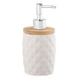 Dozator Săpun Lichid, Alb, Ceramic, Capac Bambus, Model Diamond, Capacitate 340ml, Oem