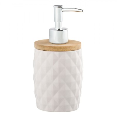 Dozator Săpun Lichid, Alb, Ceramic, Capac Bambus, Model Diamond, Capacitate 340ml foto