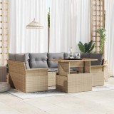Set canapea de grădină 7 piese, cu perne, din ratan sintetic și acacia, bej