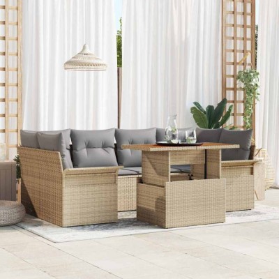 vidaXL Set de canapele pentru grădină 7 pcs bej și gri deschis foto