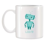 Cana alba ceramica personalizata Robot Indragostit, INOVATIX&reg;. 330ml