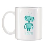 Cana alba ceramica personalizata Robot Indragostit, INOVATIX&reg;. 330ml