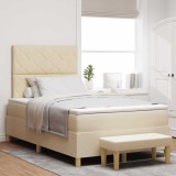vidaXL Pat cu arcuri cu saltea cu headboard Crem 120 x 200 cm țesătură 3344371