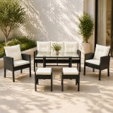 Set mobilier de gradina Vaduz 6 piese cu ratan sintetic si masa din sticla