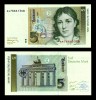 GERMANIA DE VEST RFG █ bancnota █ 5 Mark █ 1991 █ P-37 █ Serie A █ UNC █ necirculata