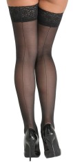 Hold-ups seam, black Orion - S (2) - Ciorapi negri din material semitransparent si elastic, cu dunga la spate si banda din dantela cu motive florale foto