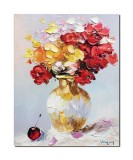 Cumpara ieftin Tablou cu flori si cireasa pictat manual, Invitatie, 50x40cm ulei pe panza in cutit, Geo Ungureanu