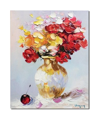 Tablou cu flori si cireasa pictat manual, Invitatie, 50x40cm ulei pe panza in cutit, Geo Ungureanu foto