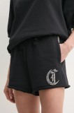 Just Cavalli pantaloni scurți din bumbac femei, culoarea negru, cu imprimeu, high waist, 78PADE08 CF100