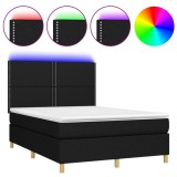 Cumpara ieftin Pat cu arcuri, saltea si LED, negru, 140x190 cm, textil