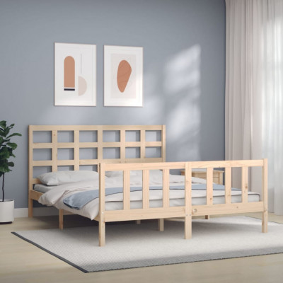 vidaXL Cadru de pat cu tăblie, 160x200 cm, lemn masiv foto