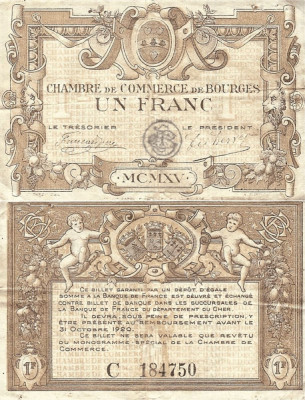 1915, 1 franc (JP.032.06) - Franța (Bourges)! foto