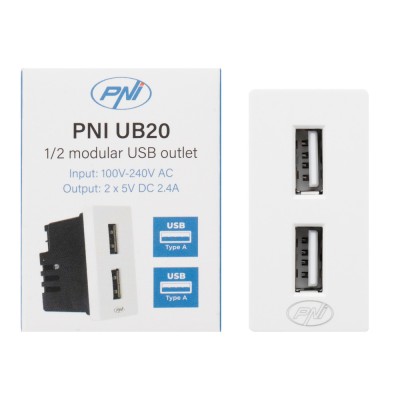 Resigilat : Priza alimentare 2 x USB PNI UB20, 5V 2.4A, max. 12W, modulara, tip F foto