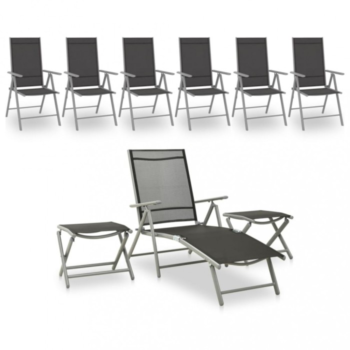 Gossi set mobilier de gradina, 9 piese, negru si argintiu