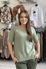 Bluza dama verde cu gat barcuta si maneci scurte