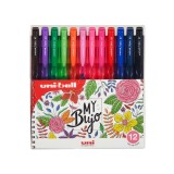 Pix cu gel Uni-ball Signo My Bujo UMN-155N, 0.7mm, cu mecanism, corp in culoarea scrisului, set 12 culori intense