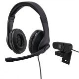 Cumpara ieftin Set Hama casti PC HS-USB300 + camera web C-400, FullHD, Negru