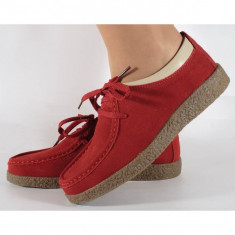 Pantofi din piele naturala rosii talpa crep (cod 186004)