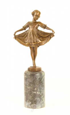 Fetita- statueta din bronz pe soclu din marmura BJ-20 foto