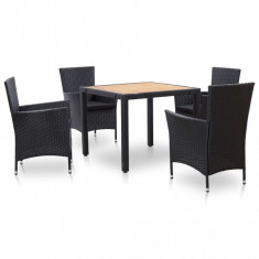 Set mobilier de exterior cu perne, 5 piese, negru, poliratan