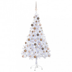 Brad de Crăciun artificial cu LED-uri&globuri 150 cm 380 ramuri