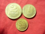 3 Monede Yugoslavia 1938 : 50 para , 1 si 2 dinari , bronz , cal. F.Buna