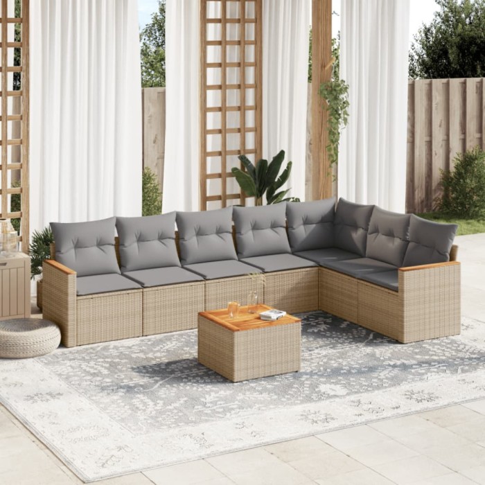 Gossi set canapele de gradina, 8 piese, cu perne, bej, poliratan
